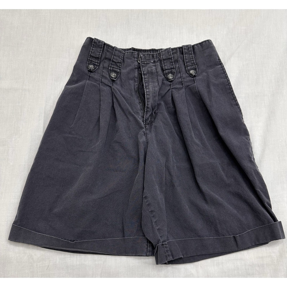 Vintage  Shorts Womens Ultra High Waist Relaxed Pleated Black  Size 24" Waist